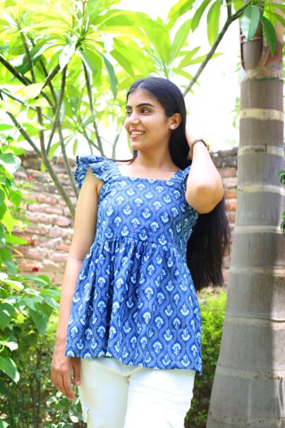 Dark Blue Frill  Sleeves Kurti