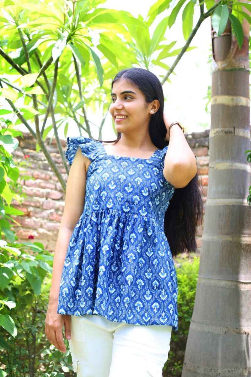 Dark Blue Frill  Sleeves Kurti