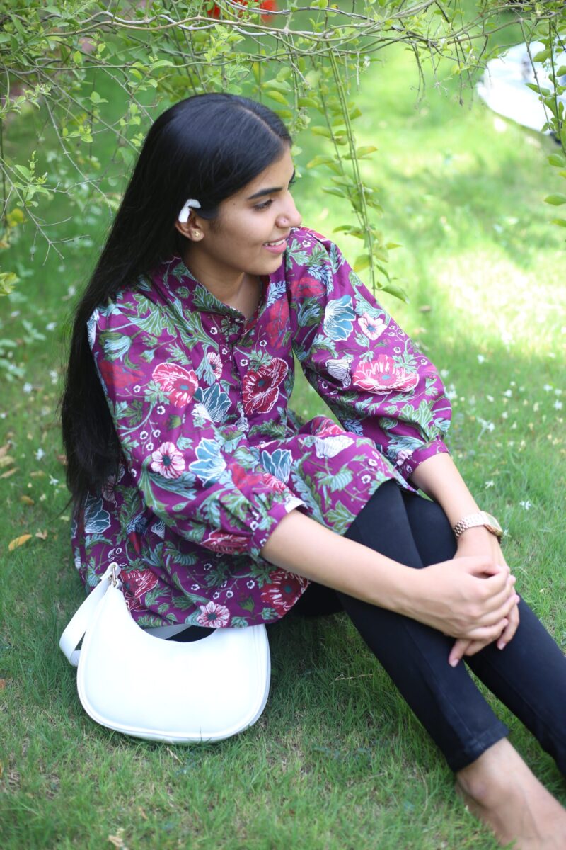 Stand Collar Floral Short Kurti - Image 3